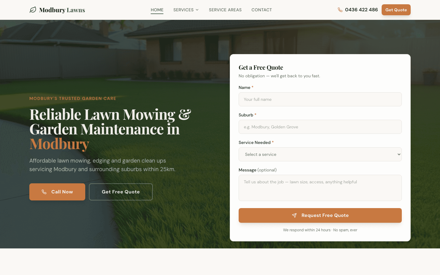 Modbury Lawns website screenshot
